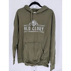 Old Glory Barbershop Independent Mens Graphic Hoodie Sz XL Olive Green